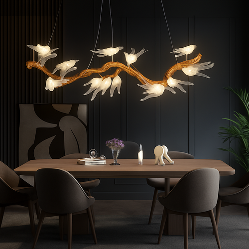 plafonnier en verre oiseau cristal avec lumière led - vue 2 sur 10