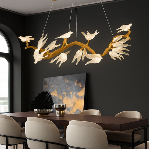 plafonnier en verre oiseau cristal avec lumière led - vue 4 sur 10