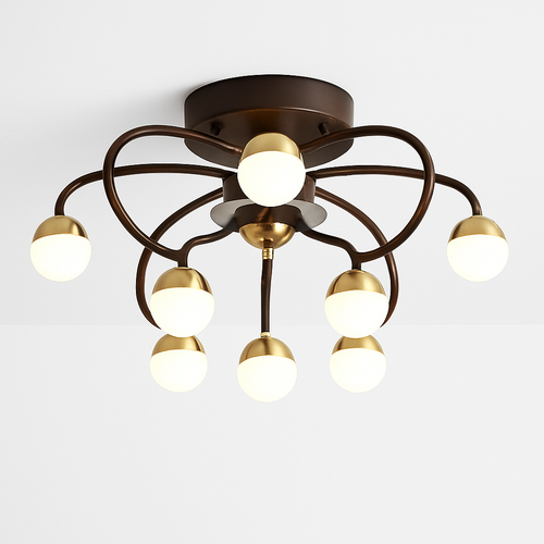 Minimalist LED glass ball ceiling light with integrated fan - vue 8 sur 9