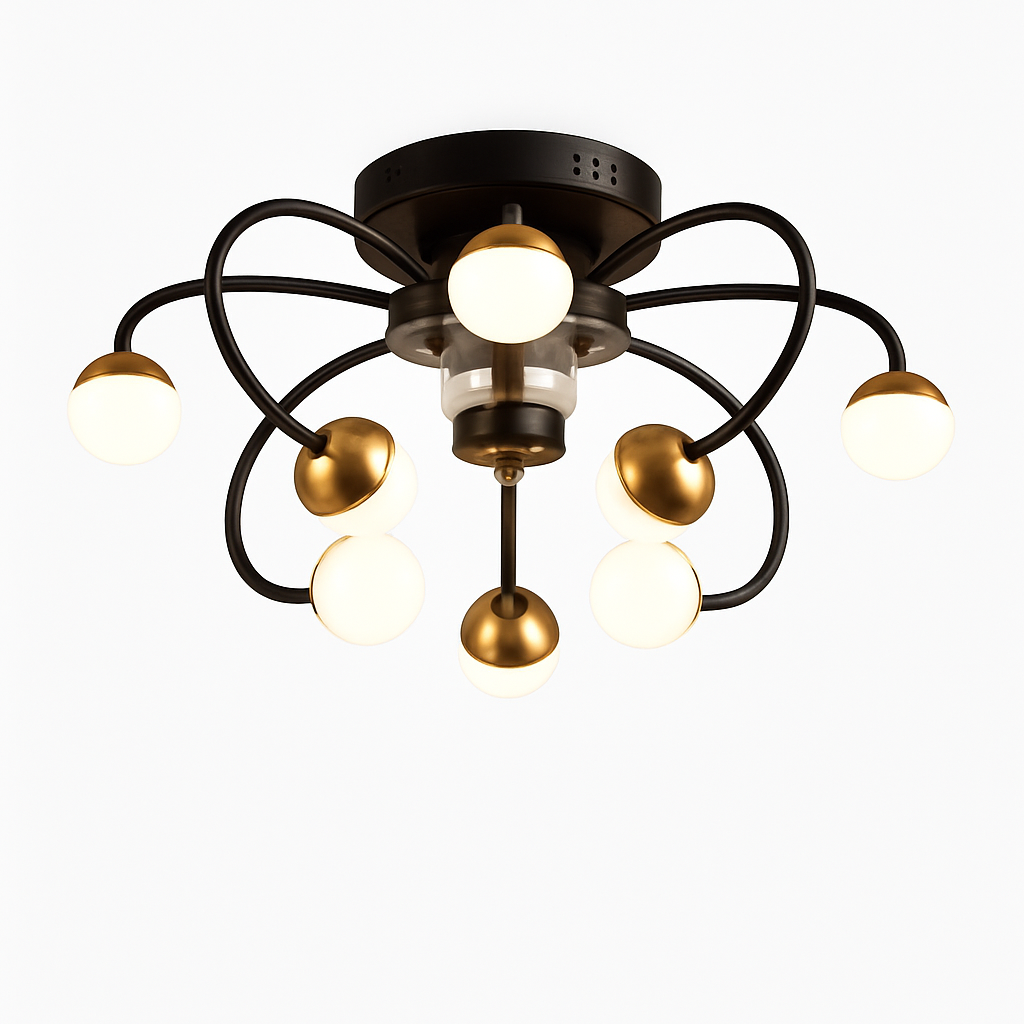 Minimalist LED glass ball ceiling light with integrated fan