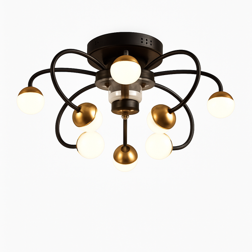 Minimalist LED glass ball ceiling light with integrated fan - vue 2 sur 9