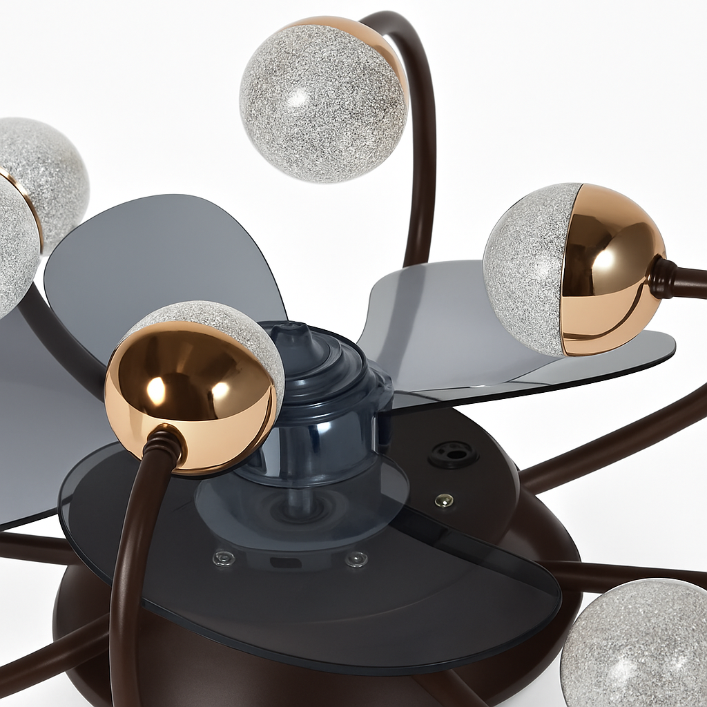 Minimalist LED glass ball ceiling light with integrated fan - vue 5 sur 9