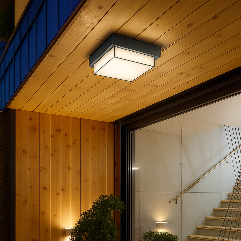 plafonnier led carré étanche pour extérieur jardin porche mur - vue 4 sur 13