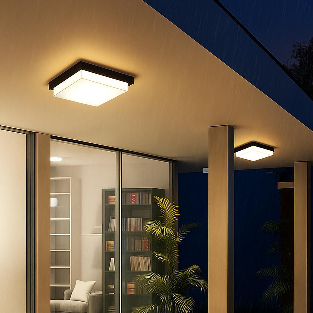 plafonnier led carré étanche pour extérieur jardin porche mur - vue 5 sur 13