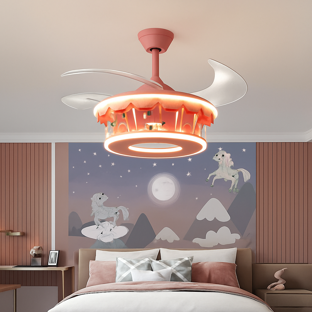 Creative carousel LED ceiling light for girls - vue 3 sur 8