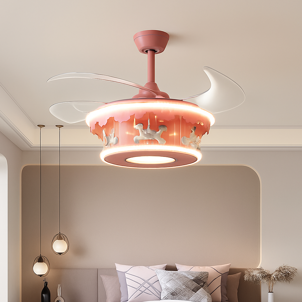 Creative carousel LED ceiling light for girls - vue 4 sur 8