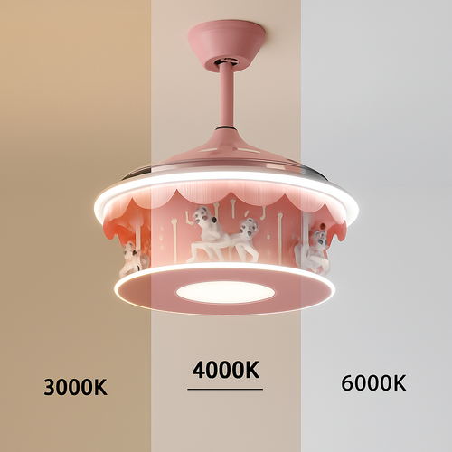 Creative carousel LED ceiling light for girls - vue 6 sur 8