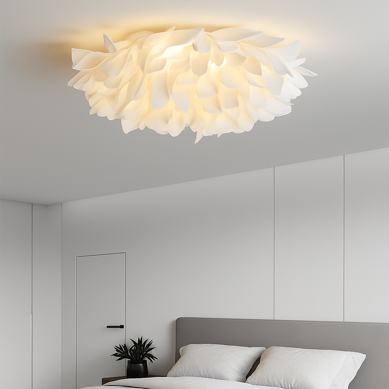 Plafonnier LED chic nordique fleurs blanches