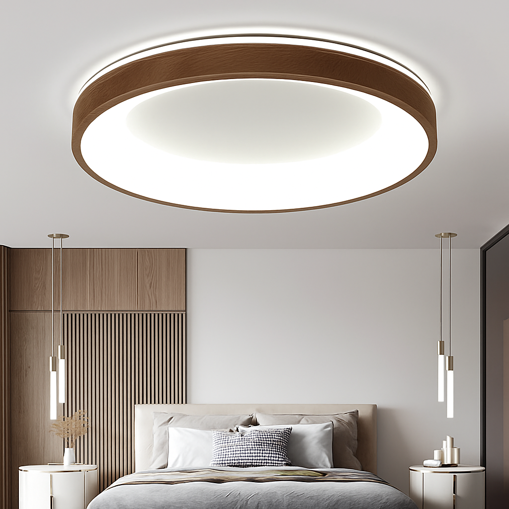 plafonnier led circulaire grain de bois design moderne éclairage minimaliste - vue 4 sur 14