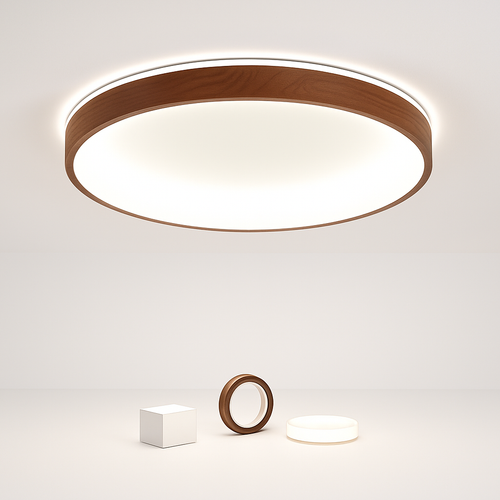 Modern minimalist large LED wood grain circular ceiling light - vue 2 sur 14