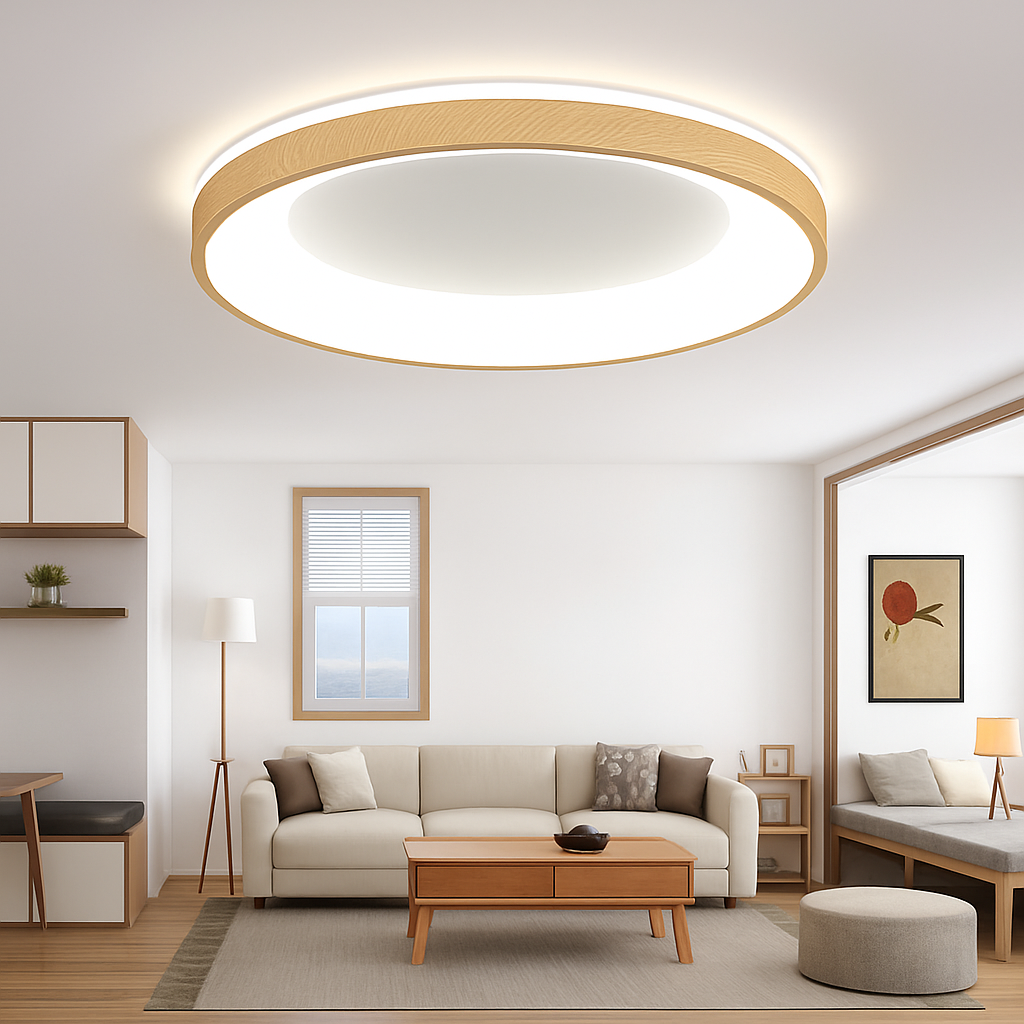 Modern minimalist large LED wood grain circular ceiling light - vue 3 sur 14