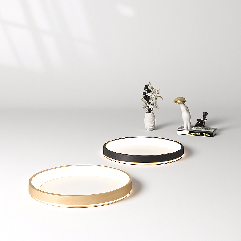 Modern minimalist large LED wood grain circular ceiling light - vue 5 sur 14