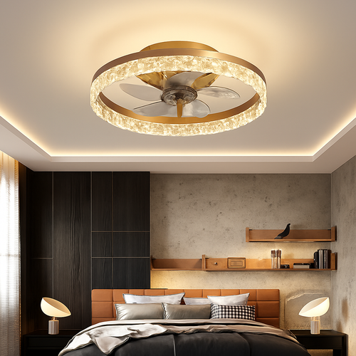 plafonnier led cristal ventilateur plafond télécommande 6 vitesses nordique - vue 2 sur 10