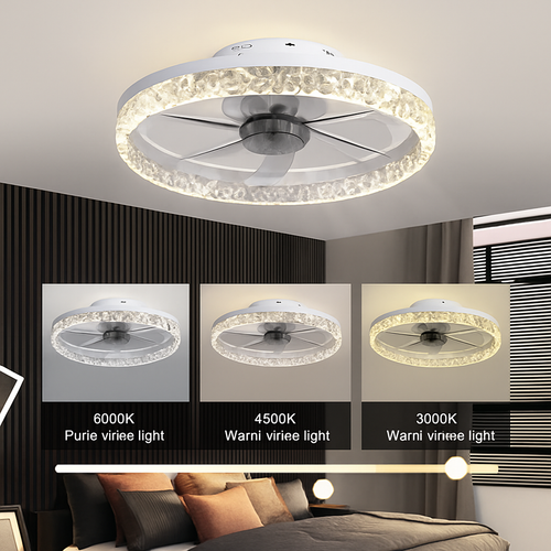 plafonnier led cristal ventilateur plafond télécommande 6 vitesses nordique - vue 3 sur 10
