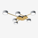 Plafonnier LED design en métal et bois avec plusieurs lampes rondes Aibiou