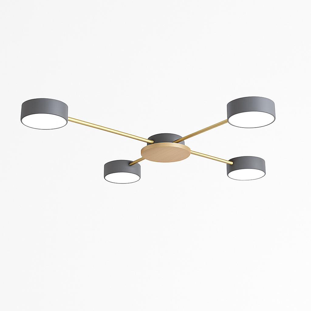 Plafonnier LED design en métal et bois avec plusieurs lampes rondes Aibiou - vue 10 sur 12