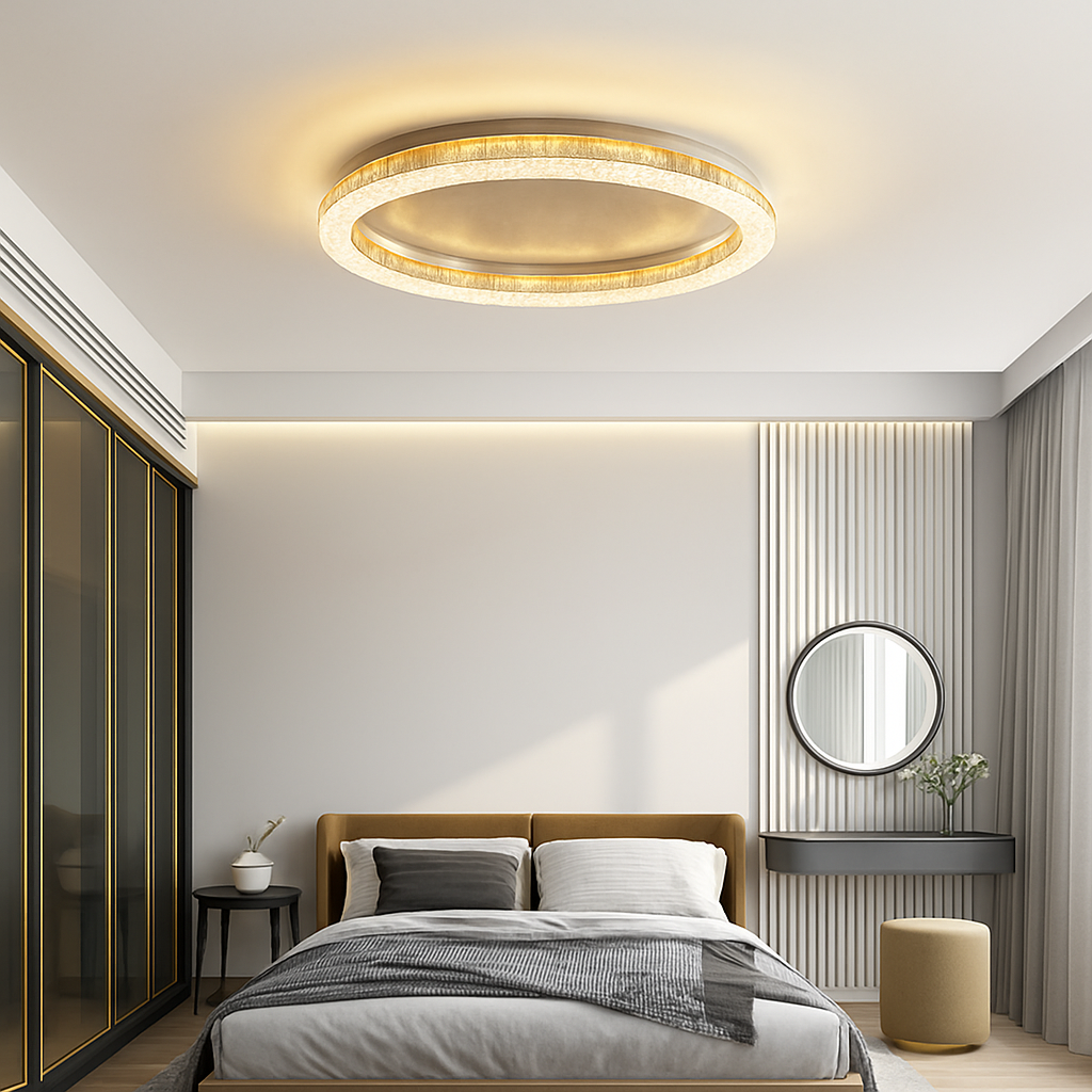 plafonnier led design moderne et simple en cristal doré rond et carré - vue 7 sur 10