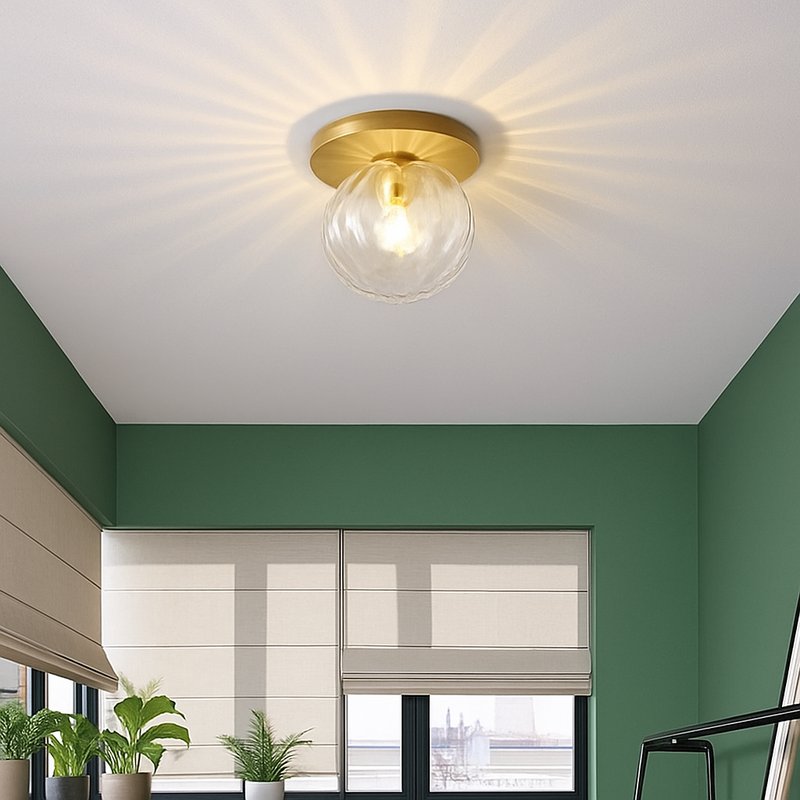 Plafonnier LED design rond doré avec boule en verre Porch