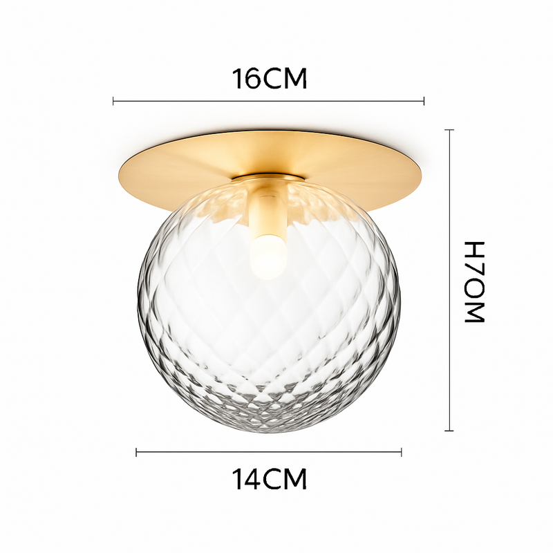 Plafonnier LED design rond doré avec boule en verre Porch
