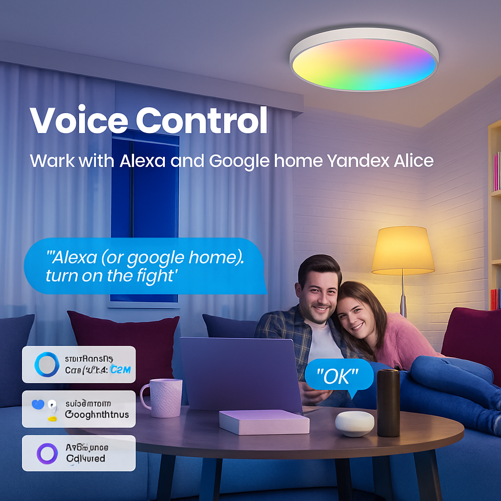 plafonnier led intelligent tuya zigbee avec commande vocale et application - vue 5 sur 8