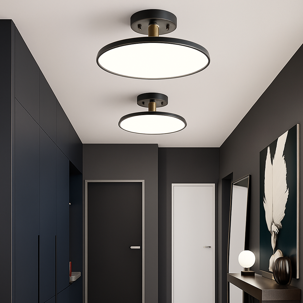 Minimalist LED ceiling light gold black copper bedroom living room hallway - vue 3 sur 11