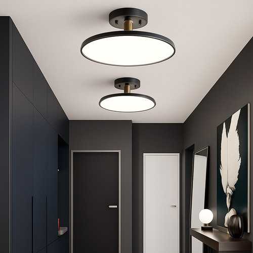 Minimalist LED ceiling light gold black copper bedroom living room hallway - vue 4 sur 11