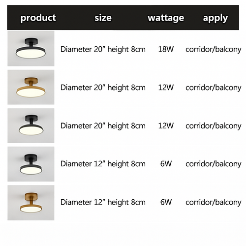 Minimalist LED ceiling light gold black copper bedroom living room hallway - vue 6 sur 11