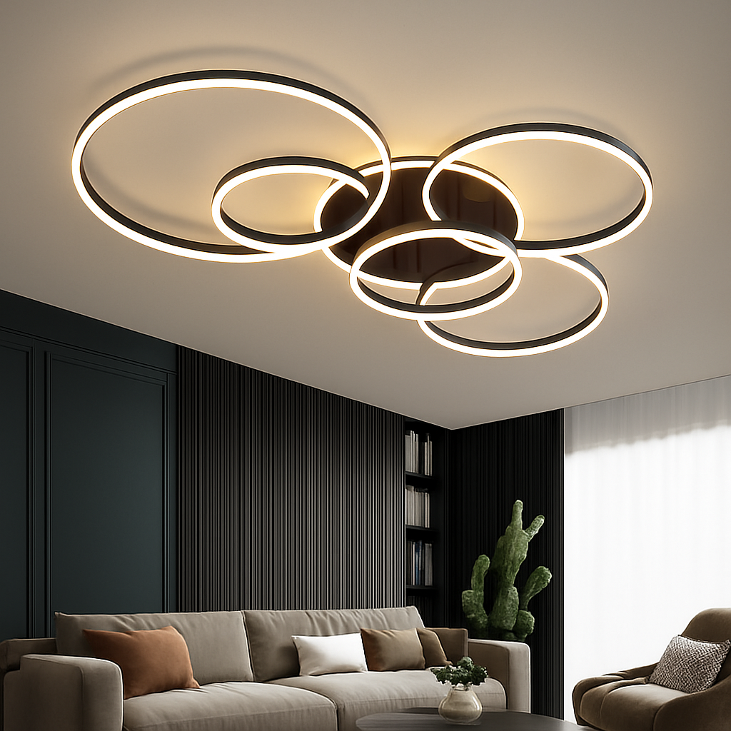 plafonnier led moderne avec anneau doré luminaire décoratif d'intérieur - vue 3 sur 18