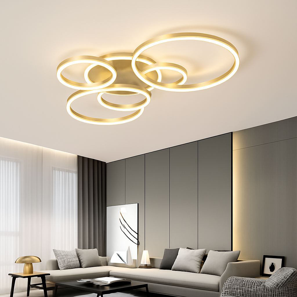 plafonnier led moderne avec anneau doré luminaire décoratif d'intérieur - vue 4 sur 18