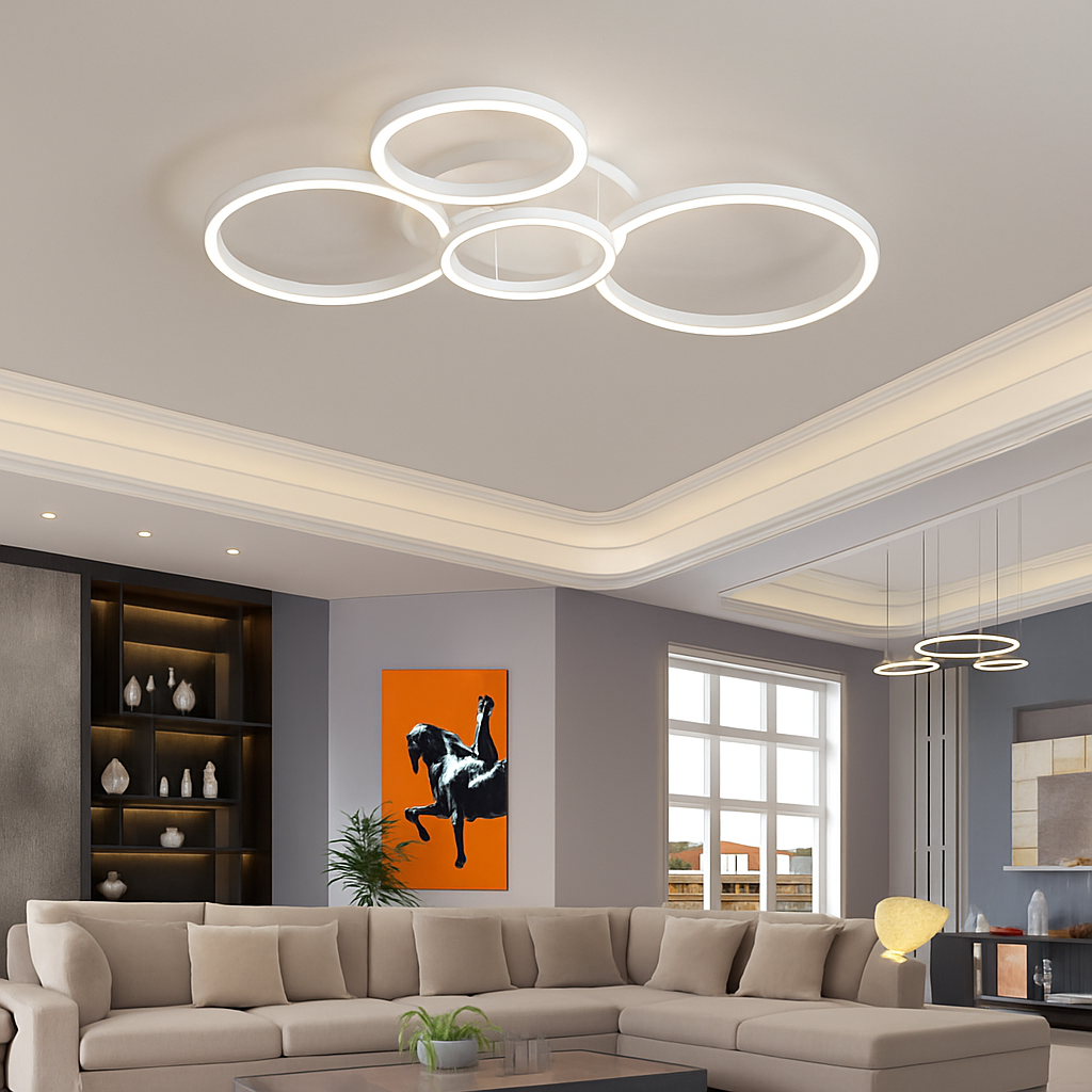 plafonnier led moderne avec anneau doré luminaire décoratif d'intérieur - vue 5 sur 18
