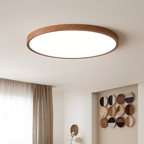 plafonnier led moderne circulaire en grain de bois éclairage intérieur décoratif