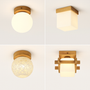 plafonnier led moderne en bois et verre laiteux décoratif