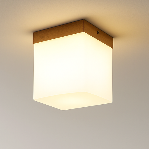 plafonnier led moderne en bois et verre laiteux décoratif