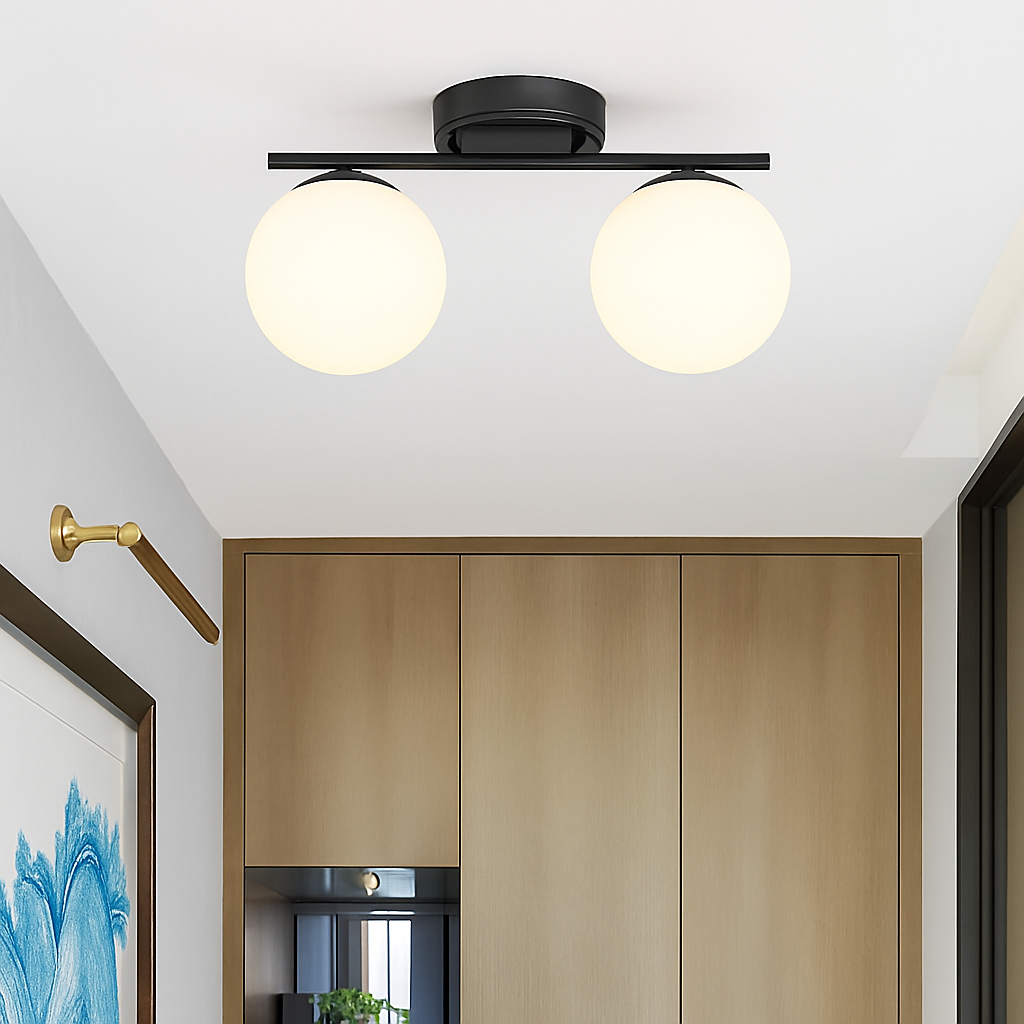plafonnier led nordique en verre boule créative dorée - vue 3 sur 12