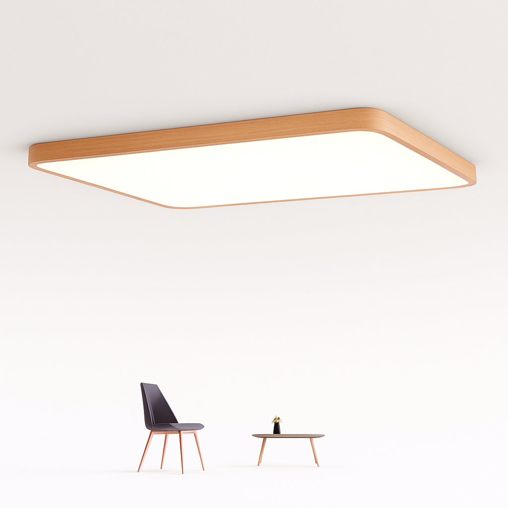 Plafonnier LED rectangle à bordure arrondie en bois
