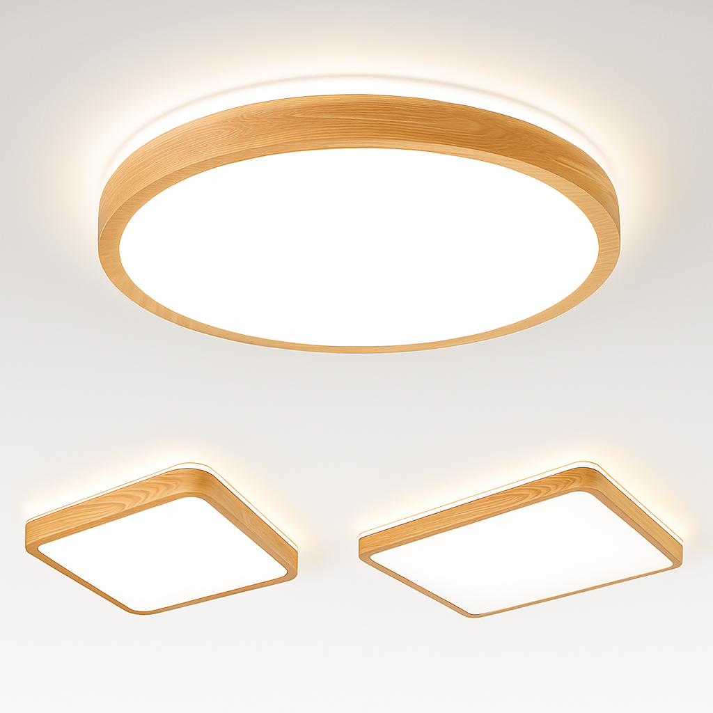 plafonnier led rond carré bois dimmable avec télécommande - vue 5 sur 15