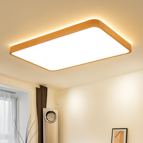 plafonnier led rond carré bois dimmable avec télécommande