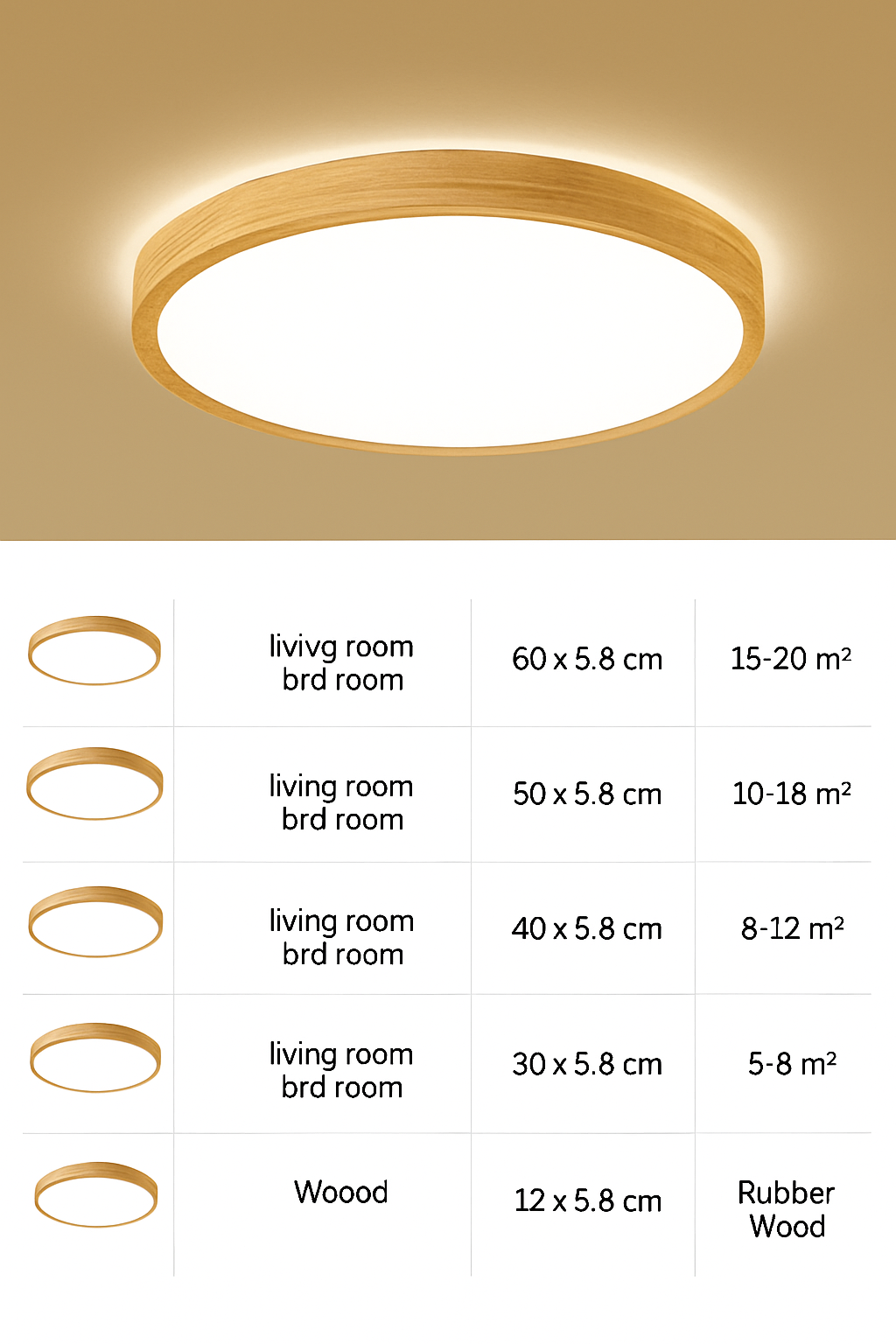 plafonnier led rond carré bois dimmable avec télécommande - vue 7 sur 15