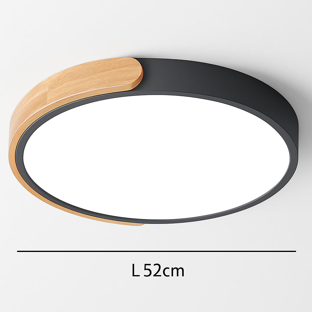 Plafonnier LED rond en métal et bois arrondi Macaron - vue 6 sur 14