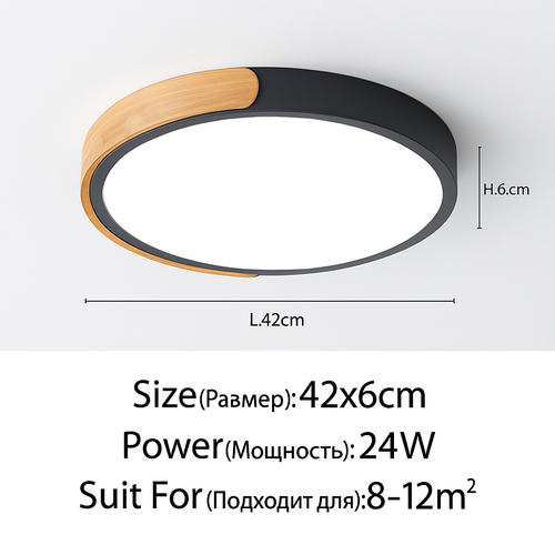 Plafonnier LED rond en métal et bois arrondi Macaron