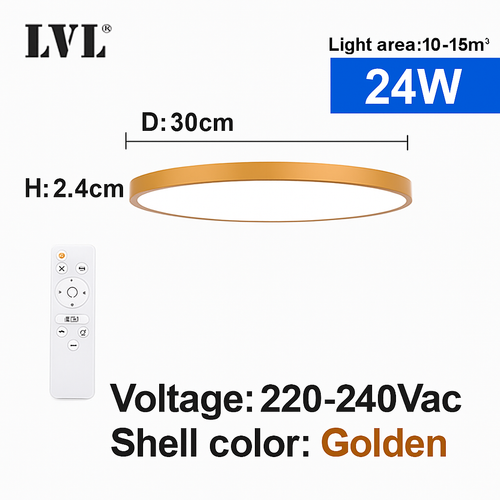 Plafonnier Led télécommandé moderne Grain de bois doré 24W 32W chambre salon cuisine salle de bains RC plafonnier à intensité variable - vue 12 sur 14