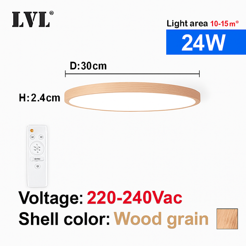 Plafonnier Led télécommandé moderne Grain de bois doré 24W 32W chambre salon cuisine salle de bains RC plafonnier à intensité variable - vue 14 sur 14