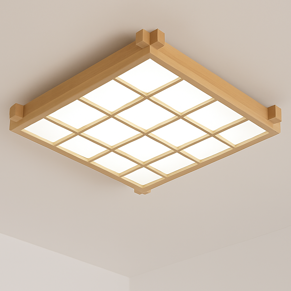 plafonnier led ultra-mince en bois style japonais avec couverture en peau de mouton - vue 4 sur 4