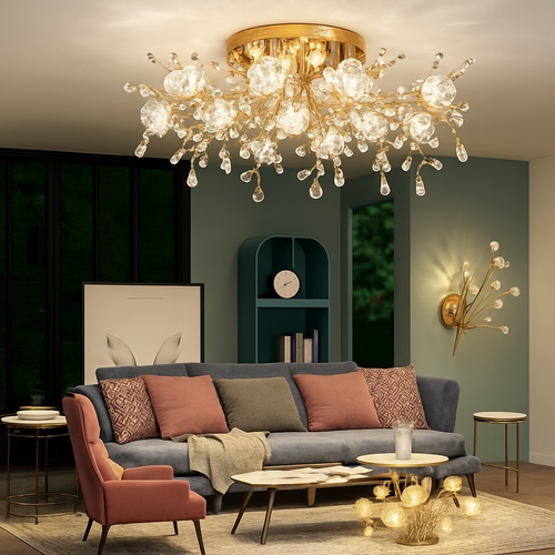 Vintage floral crystal LED ceiling light - vue 3 sur 10