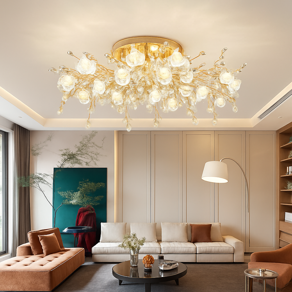 Vintage floral crystal LED ceiling light - vue 4 sur 10