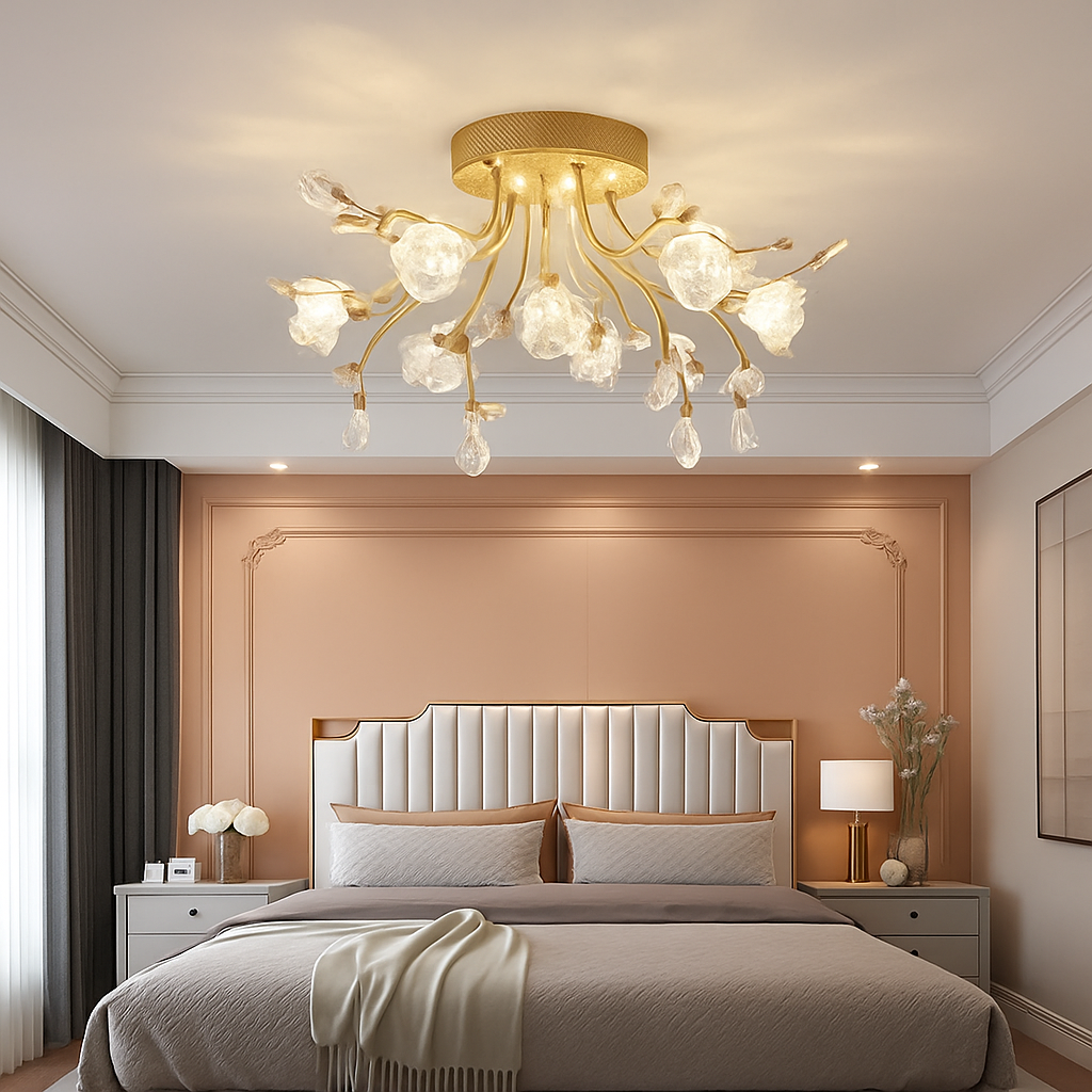 Vintage floral crystal LED ceiling light - vue 5 sur 10
