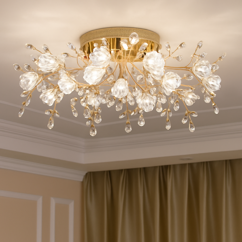 Vintage floral crystal LED ceiling light - vue 7 sur 10