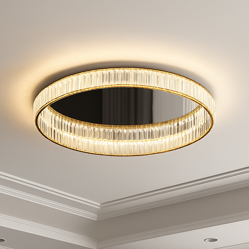 Plafonnier luxe moderne LED dorée rond