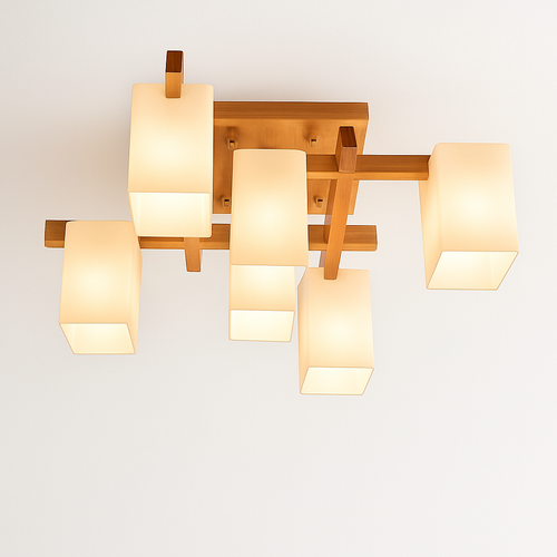 Nordic minimalist wooden LED ceiling light Japanese style - vue 2 sur 9