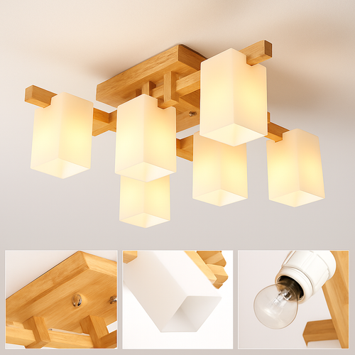 Nordic minimalist wooden LED ceiling light Japanese style - vue 3 sur 9